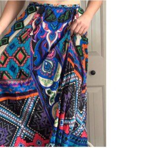 Flying Tomato Maxi Skirt Medium Aztec Boho Colorful Rayon Elastic Waist Midi